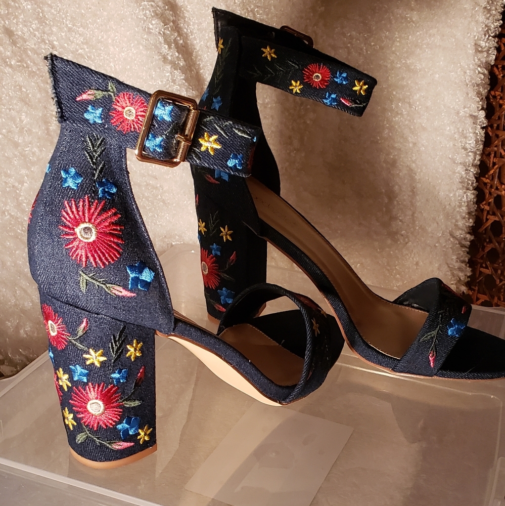 Denim Block Heel Sandals